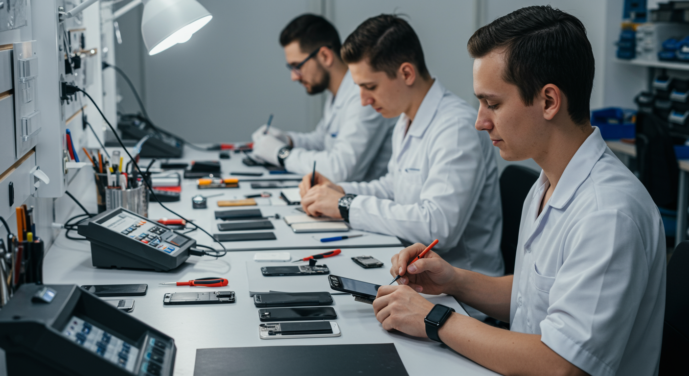 Técnico a reparar um smartphone